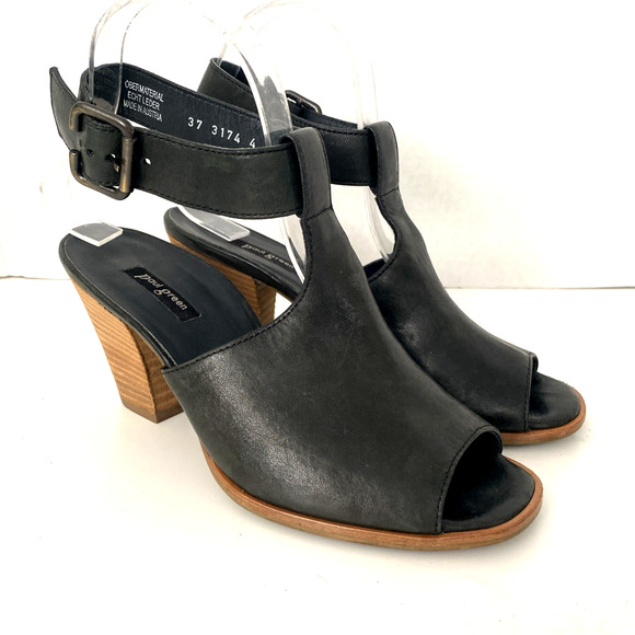 PAUL GREEN Madonna Sandal Bootie Ankle Strap Peep Toe Black Leather 4 UK 6.5 US - Picture 2 of 10